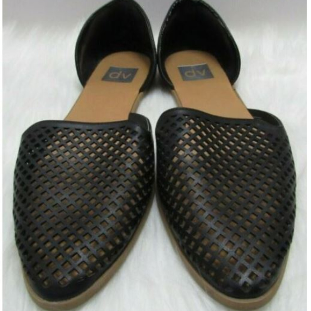 DV Paige Black Perforated Slip On Flats Shoes Wome